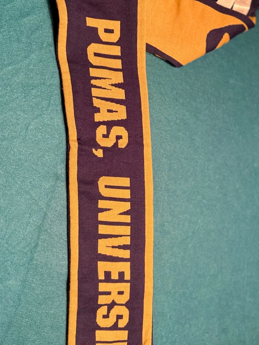 Puma Purple and Gold Soccer Scarf with Bold Text